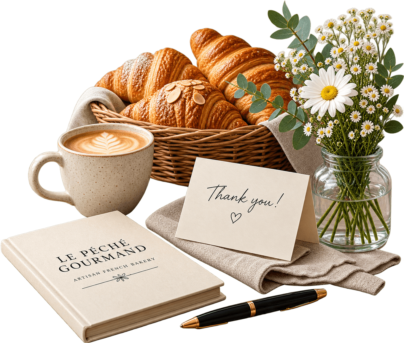 Freshly baked croissants, coffee and a thank-you note from Le Péché Gourmand